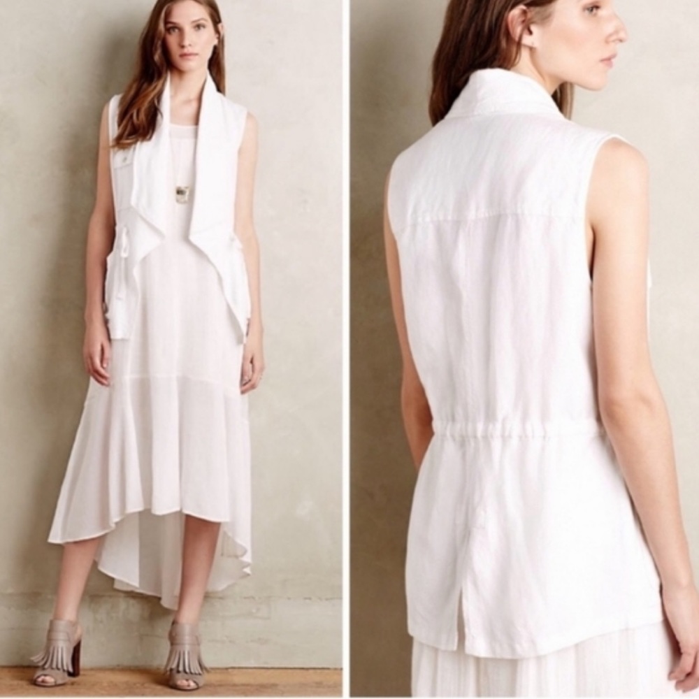 Anthropologie Sanctuary White Linen Blend Open Front Vest - Picture 1 of 14